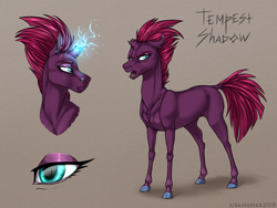 Size: 1000x750 | Tagged: safe, artist:dementra369, tempest shadow, pony, unicorn, my little pony: the movie, broken horn, eye, eye scar, female, hoers, mare, open mouth, scar, simple background, solo, sparking horn