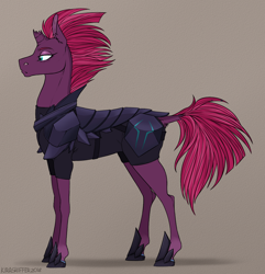 Size: 1000x1038 | Tagged: safe, artist:dementra369, tempest shadow, pony, unicorn, my little pony: the movie, armor, broken horn, female, mare, side view, simple background, solo