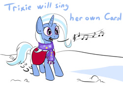 Size: 806x608 | Tagged: safe, artist:firenhooves, trixie, pony, unicorn, caroling, clothes, female, mare, newbie artist training grounds, scarf, snow, solo