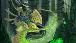 Size: 3000x1687 | Tagged: safe, artist:aelwyng, daring do, pegasus, pony, clothes, female, hat, mare, pillar, rope, solo, statue