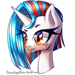 Size: 1500x1500 | Tagged: safe, artist:chaosangeldesu, oc, oc only, oc:aqua jewel, pony, unicorn, blushing, bust, female, freckles, mare, multicolored hair, portrait, simple background, solo, starry eyes, tongue out, transparent background, wingding eyes