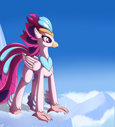 Size: 3250x3560 | Tagged: safe, artist:orangejuicerus, queen novo, classical hippogriff, hippogriff, my little pony: the movie, female, queen, sky, solo