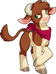 Size: 1259x1660 | Tagged: safe, artist:fizzy-dog, arizona cow, cow, them's fightin' herds, bandana, cloven hooves, community related, female, simple background, solo, transparent background