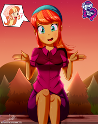 Size: 920x1160 | Tagged: safe, artist:the-butch-x, orange sunrise, oc, oc:mandarine mélange, equestria girls, butch's hello, equestria girls logo, female, hello x, signature, solo