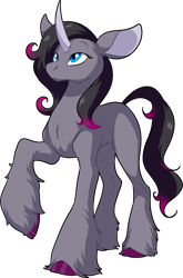 Size: 1295x1959 | Tagged: safe, artist:fizzy-dog, oleander, classical unicorn, unicorn, them's fightin' herds, colored hooves, curved horn, female, looking up, mare, raised hoof, simple background, solo, transparent background, unshorn fetlocks