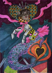 Size: 1200x1683 | Tagged: safe, artist:weird--fish, octavia melody, merpony, armor, crossover, female, mare, namesake, oktavia von seckendorff, puella magi madoka magica, seaponified, solo, species swap, traditional art