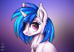 Size: 4093x2894 | Tagged: safe, artist:airfly-pony, artist:chickenbrony, artist:justafallingstar, dj pon-3, vinyl scratch, pony, unicorn, collaboration, absurd resolution, bust, chest fluff, ear fluff, female, fluffy, mare, rcf community, smiling, solo