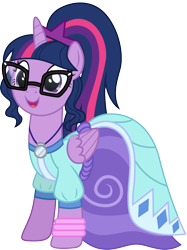 Size: 1000x1335 | Tagged: safe, artist:cloudyglow, sci-twi, twilight sparkle, twilight sparkle (alicorn), alicorn, pony, equestria girls, movie magic, spoiler:eqg specials, clothes, cute, dress, equestria girls ponified, female, glasses, ponified, ponytail, scitwilicorn, simple background, smiling, solo, transparent background, twiabetes, vector