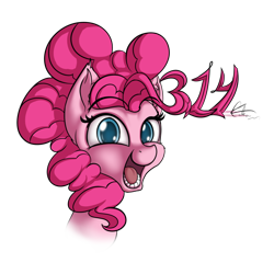 Size: 800x800 | Tagged: safe, artist:calena, pinkie pie, earth pony, pony, female, looking at you, mare, name pun, numbers, open mouth, pi, pi day, pinkie pi, ponk, pun, simple background, solo, transparent background, visual pun