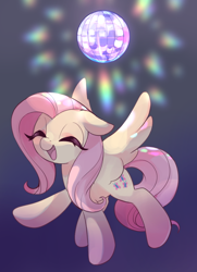 Size: 724x1000 | Tagged: safe, artist:lemonheart, fluttershy, pegasus, pony, cute, dancing, disco ball, eyes closed, female, mare, open mouth, shyabetes, smiling, solo