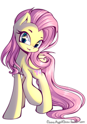 Size: 1000x1414 | Tagged: safe, artist:chaosangeldesu, fluttershy, pegasus, pony, bedroom eyes, cute, female, folded wings, head tilt, looking at you, mare, raised hoof, shyabetes, simple background, smiling, solo, transparent background, wings