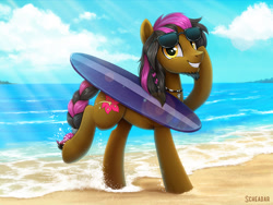 Size: 1200x900 | Tagged: safe, artist:scheadar, oc, pony, beach, male, solo, stallion, sunglasses, surfboard