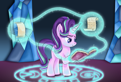 Size: 1945x1320 | Tagged: safe, artist:lifesharbinger, starlight glimmer, pony, unicorn, book, female, levitation, magic, magic circle, mare, scroll, solo, starlight glimmer day, telekinesis, twilight's castle