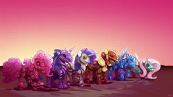 Size: 1920x1080 | Tagged: safe, artist:cmaggot, applejack, fluttershy, pinkie pie, rainbow dash, rarity, twilight sparkle, unicorn twilight, earth pony, pegasus, pony, unicorn, armor, badass, badass adorable, cute, epic, fully clothed, helmet, knight, mane six