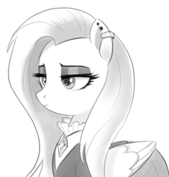 Size: 692x723 | Tagged: safe, artist:ehfa, fluttershy, pegasus, pony, fake it 'til you make it, fluttergoth, goth, monochrome, simple background, solo, white background