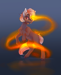 Size: 1857x2273 | Tagged: safe, artist:nightskrill, oc, oc only, pony, unicorn, ear fluff, female, glowing horn, magic, mare, rearing, simple background, solo, unshorn fetlocks