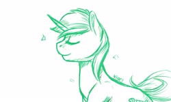 Size: 2560x1536 | Tagged: safe, artist:nightskrill, lyra heartstrings, pony, unicorn, eyes closed, female, mare, monochrome, sketch, smiling, solo