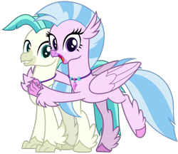 Size: 3700x3200 | Tagged: safe, artist:cheezedoodle96, silverstream, terramar, classical hippogriff, hippogriff, school daze, surf and/or turf, .svg available, brother and sister, cute, diastreamies, duo, female, happy, hug, looking at you, male, raised hoof, siblings, simple background, smiling, svg, terrabetes, transparent background, vector