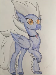 Size: 2448x3264 | Tagged: safe, artist:luxiwind, sky beak, classical hippogriff, hippogriff, surf and/or turf, high res, raised claw, solo, traditional art