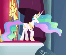 Size: 590x490 | Tagged: safe, screencap, princess celestia, alicorn, pony, horse play, animated, cute, cutelestia, excited, eyes closed, female, gif, happy, irrational exuberance, loop, mare, open mouth, prancelestia, prancing, raised hoof, smiling, solo, throne, trotting, trotting in place