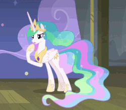 Size: 912x799 | Tagged: safe, screencap, princess celestia, alicorn, pony, horse play, animated, blinking, cropped, cute, cutelestia, ethereal mane, eyes closed, female, frown, grin, mare, open mouth, raised eyebrow, raised hoof, raised leg, sillestia, silly, smiling, solo, stage, talking, thinking, wide eyes
