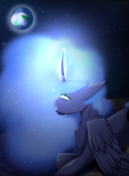 Size: 1800x2454 | Tagged: safe, princess luna, alicorn, pony, crying, female, mare, moon, solo, space, teary eyes