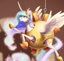 Size: 1024x978 | Tagged: safe, artist:oddopi, princess celestia, alicorn, pony, horse play, clothes, costume, curved horn, female, majestic as fuck, mare, solo, sun, sun costume