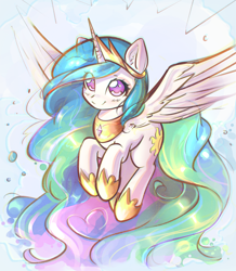 Size: 2614x3000 | Tagged: safe, artist:mirroredsea, princess celestia, alicorn, pony, cute, cutelestia, ear fluff, female, hnnng, impossibly long hair, impossibly long tail, mare, smiling, solo