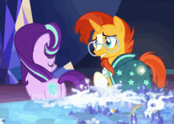 Size: 634x454 | Tagged: safe, screencap, starlight glimmer, sunburst, pony, unicorn, the parent map, animated, booty call, cute, dilated pupils, duo, floppy ears, frown, gif, glowing cutie mark, plot, puppy dog eyes, sad, sadorable, shocked, sunbetes, wavy mouth
