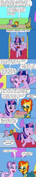 Size: 1000x4800 | Tagged: safe, artist:bjdazzle, starlight glimmer, sunburst, twilight sparkle, twilight sparkle (alicorn), alicorn, pony, unicorn, the parent map, comic, door, double standard, happy, heart, hug, irony, oblivious, scroll, season 8 homework assignment, starry eyes, that pony sure does love kites, twilight's castle, wingding eyes