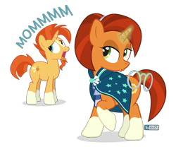 Size: 1200x1000 | Tagged: safe, artist:dm29, stellar flare, sunburst, pony, unicorn, the parent map, accessory theft, backwards cutie mark, cape, clothes, clothing theft, duckface, female, glasses, glowing horn, magic, male, mother and child, mother and son, mother's day, parent and child, robe, simple background, sunburst's glasses, sunburst's robe, telekinesis, transparent background