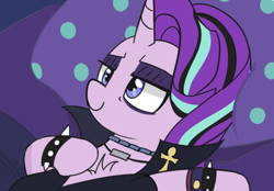 Size: 410x285 | Tagged: safe, artist:lance, starlight glimmer, pony, unicorn, the parent map, chest fluff, edgelight glimmer, eyeshadow, female, goth, lidded eyes, makeup, mare, scarlet witch, scene interpretation, solo, teenage glimmer, voice actor joke, x-men