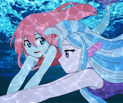 Size: 944x784 | Tagged: safe, artist:fantasygerard2000, ocellus, silverstream, human, mermaid, non-compete clause, humanized, scene interpretation, smiling, swimming, underwater