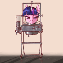 Size: 1000x1000 | Tagged: safe, artist:madhotaru, twilight sparkle, crossover, disembodied head, horn ring, modular, professor dowell's head, solo