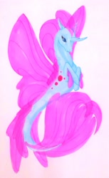 Size: 1024x1673 | Tagged: safe, artist:oneiria-fylakas, ocellus, seapony (g4), non-compete clause, disguise, disguised changeling, seaponified, seapony ocellus, solo, species swap, traditional art