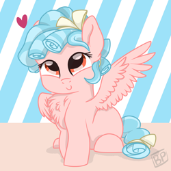 Size: 2000x2000 | Tagged: safe, artist:glitterstar2000, cozy glow, pegasus, pony, marks for effort, chest fluff, cozybetes, cute, female, filly, fluffy, foal, heart, looking at you, smiling, solo