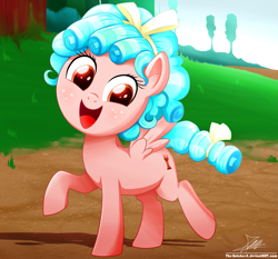 Size: 1871x1742 | Tagged: safe, artist:the-butch-x, cozy glow, pegasus, pony, marks for effort, cozybetes, cute, female, filly, foal, freckles, good girl, raised hoof, signature, smiling, solo