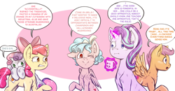 Size: 1300x678 | Tagged: safe, artist:brother-lionheart, apple bloom, cozy glow, scootaloo, starlight glimmer, sweetie belle, earth pony, pegasus, pony, unicorn, marks for effort, bow, coffee mug, comic, cutie mark, cutie mark crusaders, empathy cocoa, evil, female, filly, foal, food, glowing horn, hallucination, high, high as fuck, i mean i see, magic, magic aura, mare, mug, one eye closed, orange, pure concentrated unfiltered evil of the utmost potency, pure unfiltered evil, quintet, rule of two, scared, scootachicken, shrooms, sith, sithlight glimmer, slice of life, speech bubble, star wars, telekinesis, the cmc's cutie marks, wink