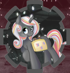 Size: 998x1032 | Tagged: safe, artist:rppirate, oc, oc only, oc:velvet remedy, pony, unicorn, fallout equestria, fanfic, fanfic art, female, fluttershy medical saddlebag, hooves, horn, looking at you, mare, medical saddlebag, raised hoof, saddle bag, smiling, solo