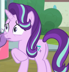Size: 611x643 | Tagged: safe, screencap, starlight glimmer, pony, unicorn, the parent map, animated, butt, cheek squish, confused, cropped, offscreen character, plot, solo focus, squishy cheeks