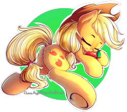 Size: 2000x1760 | Tagged: safe, artist:chaosangeldesu, applejack, earth pony, pony, apple, cute, female, food, jackabetes, mare, simple background, sleeping, solo, transparent background