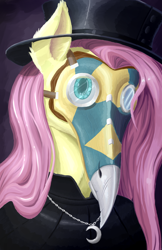 Size: 5500x8500 | Tagged: safe, artist:sirmortimeriii, fluttershy, pegasus, pony, absurd resolution, bust, clothes, female, hat, jewelry, mask, necklace, plague doctor, plague doctor mask, solo, top hat