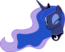 Size: 4500x3562 | Tagged: safe, artist:niyashy, princess luna, alicorn, pony, bust, crown, female, jewelry, mare, one eye closed, portrait, regalia, simple background, smiling, solo, transparent background, vector, wink