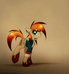 Size: 841x900 | Tagged: safe, artist:foxinshadow, oc, oc only, oc:blazing gear, pegasus, pony, clothes, ear piercing, female, mare, piercing, simple background, smiling, solo