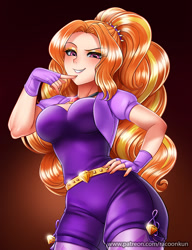 Size: 800x1042 | Tagged: safe, artist:racoonsan, adagio dazzle, equestria girls, adagiazonga dazzle, breasts, cleavage, clothes, confident, curvy, female, fingerless gloves, gem, gloves, hand on hip, hips, hourglass figure, jewelry, looking at you, looking down, necklace, raised eyebrow, sexy, siren gem, smiling, smug, solo, stupid sexy adagio dazzle