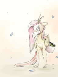 Size: 1137x1500 | Tagged: safe, artist:ncmares, fluttershy, pegasus, pony, basket, female, harbinger, mare, plague doctor, plague doctor mask, solo, walking