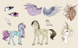 Size: 1320x820 | Tagged: safe, artist:dementra369, crystal pony, pony, bat wings, crystal, crystal horn, crystals on body, female, foal, headcanon, hooves, male, reference, reference sheet, simple background, smiling, transparent background, wings