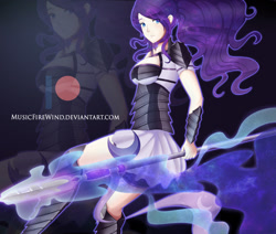 Size: 1280x1083 | Tagged: safe, artist:musicfirewind, princess luna, human, armor, humanized, looking at you, magic, patreon, patreon logo, solo, spear, weapon, zoom layer