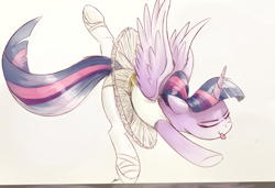 Size: 1500x1024 | Tagged: safe, artist:greyscaleart, artist:ncmares, edit, twilight sparkle, twilight sparkle (alicorn), alicorn, pony, adorkable, ballerina, ballet, ballet slippers, clothes, cute, do the sparkle, dork, eyes closed, female, majestic as fuck, mare, silly, silly pony, simple background, solo, tights, tongue out, tutu, twilarina, white background