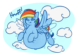 Size: 1477x1081 | Tagged: safe, artist:graphenescloset, rainbow dash, pegasus, pony, belly, female, flying, preggo dash, pregnant, scrunchy face, solo